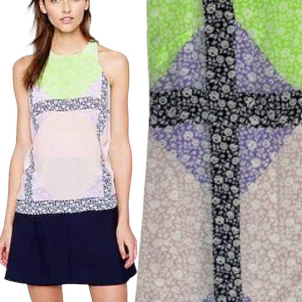 Jcrew 100% Silk Colorblock Floral Sleeveless Top Medium